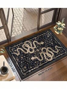 1 件装奢华波西米亚复古蛇皮纹地毯，防滑可水洗，复古柔软，适用于餐厅、办公室、卧室、客厅、入口门垫 - 黑色 - 查看 3