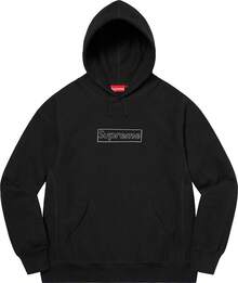 Supreme X K  Chalk Logo Hooded Sweatshirt SS21 (SS21SW39) Men Cotton Winter Autumn Sport Outwear Pullover Long Sleeve Tops Warm Soft Sweatshirts - 黑色 - 查看 3