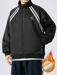 Plus Size Thermal Lined Long Sleeve Jacket, Thermal Thickened Jacket, Suitable For Winter - Black - View 5