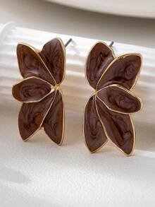 1 Pair Fashionable Simple Alloy Enamel Flower Stud Earrings - Chocolate Brown - View 3