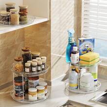 双层旋转苏珊收纳架 9.25 英寸旋转调料架 适用于橱柜、厨房、餐具室、台面、浴室、梳妆台、药柜，透明