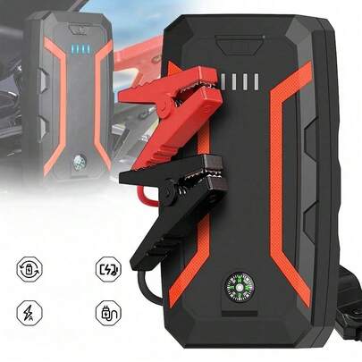 Compact 2000A Peak Car Jump Starter With Smart Safety Protection, 12V Portable Power Bank With LED Flashlight & Dual USB Quick Charge, Emergency Battery Booster For Gas/ Vehicles Up To 8.0L