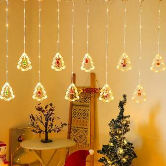 1pc Christmas Tree Window Curtain Light, Warm Color, USB Powered, Suitable For Christmas, Bedroom, Living Room, Party, Wedding, Home, Holiday Party Supplies, Party Decoration, Holiday Decoration