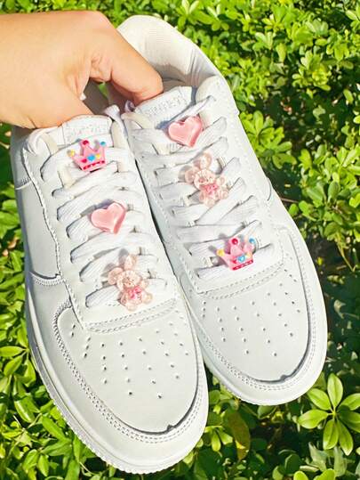 6 Stück rosa Herz Krone Kaninchen DIY Dekorationen für flache Schuhe, abnehmbare Accessoires, Geschenk für Feiertage