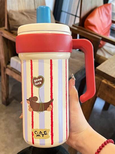 Copo de café com canudo de 1000 ml, caneca retrô de grande capacidade, copo duplo para carro, isolamento térmico de alta qualidade, copo de aço inoxidável 316, bebível com copo, copo térmico esportivo portátil para atividades ao ar livre, copo térmico com alça criativa