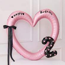 儿童女宝宝生日派对气球装饰粉色爱心相框成长记录道具蝴蝶结数字摆设 - 粉色 - 查看 5