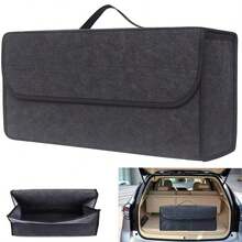 1pc Foldable Car Trunk Storage Organizer Bag, Gray Felt Material With Handle And Multiple Compartments, Portable Design For Tools, Bottles, Auto Accessories, Fits Most Vehicles - Black - View 2