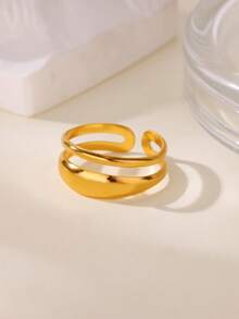 1 pieza Anillo doble grueso minimalista para mujer, chapado en oro de 18K, de acero inoxidable con diseño geométrico abierto, regalo de joyería para boda o Navidad - Multicolor - Ver 13