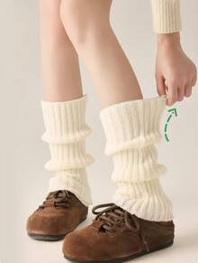 1/2 Pairs Of Women's Leg Warmer, White Knitted Warm Calf Socks, Suitable For Autumn And Winter - Multicolor - View 3