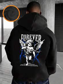 青少年男孩趣味印花套头卫衣，带保暖内衬，适合秋冬季穿着 - 黑色 - 查看 4