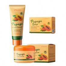 木瓜面部护理保湿三件套 - 木瓜保湿霜、木瓜洁面乳、木瓜沐浴皂，多效合一护肤组合 - 黃色 - 查看 9