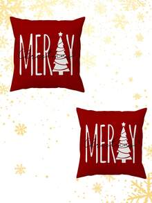 2pcs Christmas Candy Series Polyester Plush Pillow Case, Sofa Cushion Cover - Red - View 5