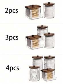 4 Packs Qtip Cosmetic Containers, 10/7 Ounce Round Cosmetic Cleaning Swab Dispenser, Medicine Bottle With Bamboo Lid For Organization And Storage,For Holiday Beach, Bathroom Collection, Bedroom Collection, Large Capacity