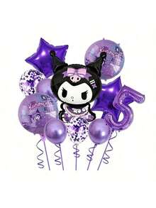 مجموعة إعداد المشهد مع بالونات مطبوعة بنجمة خماسية الأضلاع وشخصية كورومي من سانريو لحفلة عيد الميلاد المثالية والمفاجئة