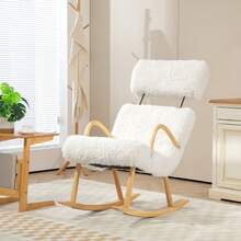 HOMCOM Rocking Chair Swing Chair Armchair, Nursing Chair Wool Look Up To 120 Kg, Ideal For Bedroom & Living Room, White - White - View 8
