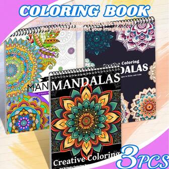 3 Packs Mandala Theme Coloring Book Set - Thick Paper For Art Therapy, Stress Relief & Relaxation - Elegant DIY Creations For Adults, Men & Women - Perfect For Holidays, Celebrations & Special Occasions Like Halloween, Christmas & Thanksgiving