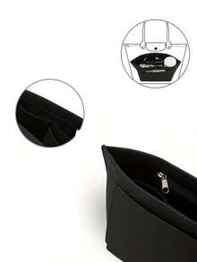 Le Pliage 托特包内衬袋，多口袋毛毡布袋，旅行便携内胆包收纳袋，带拉链，返校用品必备 - 黑色 - 查看 7