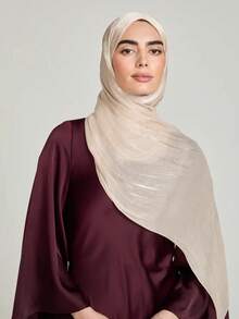 1 Khăn trùm đầu mềm mại như lụa màu trơn dành cho nữ, Khăn dài thường ngày kiểu Ả Rập, Khăn trùm đầu trơn bảo thủ, Thích hợp sử dụng hàng ngày cho trang phục - Màu be - Xem 4