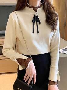 女士秋冬二合一高领针织毛衣，新款时尚长袖上衣