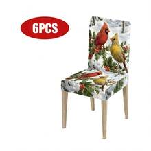 1pc/Set Christmas Bird Milk Silk Stretch Chair Cover, Christmas Restaurant Seat Decoration, Christmas Party Decor, Christmas Home Decor - Multicolor - View 7