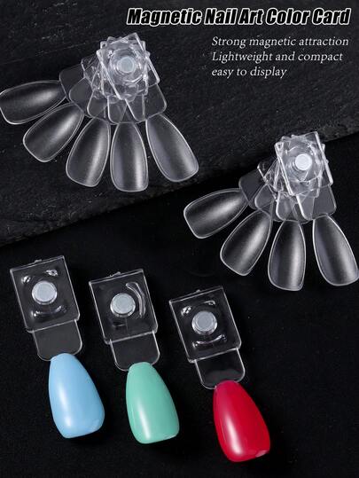 磁性可拆卸指甲颜色展示架指甲色板指甲油样品展示架带透明替换指甲，专业沙龙美甲颜色图表和练习架，方便预览和存储
