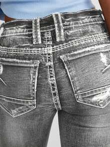 Quần jeans nữ ống loe dáng ôm, có túi trước, thích hợp cho kỳ nghỉ xuân. - Xám - Xem 5