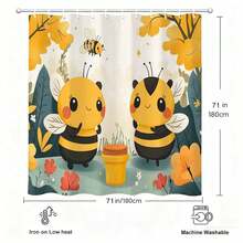 1Pc 71"W X71"L (180 X 180cm) Cute Cartoon Bees With Honey Pot Shower Curtain, Bees, Honey Pot, Flowers, Leaves, Ing Style Bathroom Decor, Polyester Fabric Curtain For Bathroom, Machine Washable, Easy Hang, Suitable For Nature And Animal Lovers, Homes, Hotels, Bringing A Lively Garden Vibe To Bathroom - 金色 - 查看 5