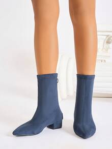 Giày bốt thời trang nữ, giày bốt cổ ngắn mũi nhọn, gót dày, kiểu dáng mới, màu đỏ đô gợi cảm - Màu xanh lam - Xem 3