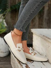 Mocasini eleganți cu decor metalic, mărime mare, fără mâneci, negri, toamnă - Bej - Vizualizare 6