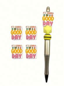 5-Pack "Today Must Be A Good Day" Silicone Beads - Perfect For DIY Jewelry, Keychains, And Crafts | Durable Rubber Beads For Creative Beading And Decoration - 5pcs-GoodDay - 查看 3