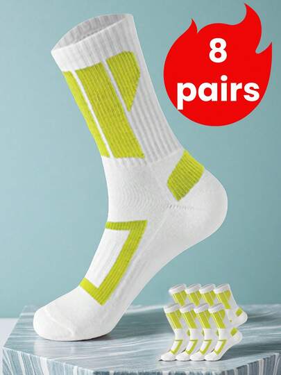 3/8 Pairs Men's Multi-Color Knitted Soft Athletic Crew Socks, Comfortable & Fashionable Casual Socks For Men & Women, High Elasticity Breathable Long Tube Socks, Suitable For Daily Wear And Sports, All Seasons