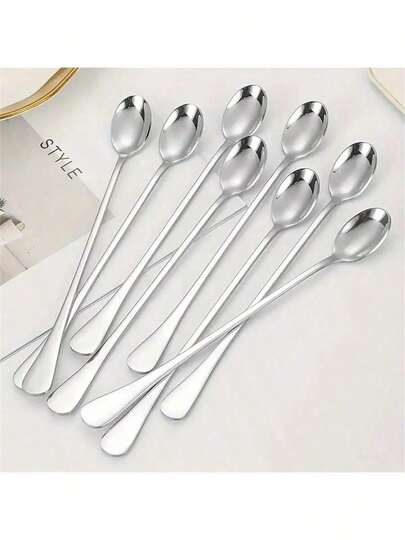 Set di 8 cucchiai lunghi in acciaio inossidabile per tè freddo, caffè, frullati di gelato, lavabili in lavastoviglie, accessori da cucina, posate, per il ritorno a scuola
