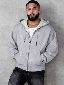 男士复古水洗宽松金属拉链连帽衫（领口、下摆和肩部接缝处加固，防止变形），街头校园风春季单品 - 淺灰色 - 查看 5