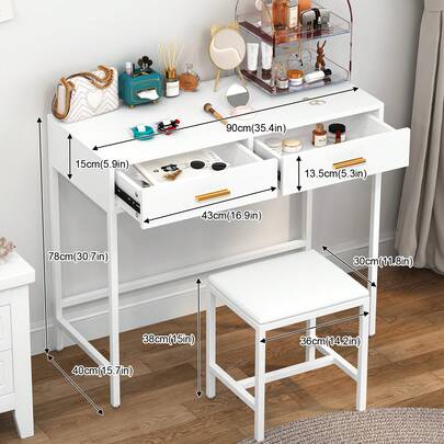 [Top Choice For Halloween And Christmas Gifts] Vanity Table With Makeup Mirror With LED Lights, Dressing Table Makeup Desk With Drawers - Scandinavian Modern Style, Solid Wood Construction, Dimmable LED Lights With Touch Sensor, Spacious Storage Organizer With Multiple Partitions For All Cosmetics, Skincare, Jewelry & Accessories | Perfect Bedroom Vanity, Bathroom Makeup Station, Dorm Room Organizer | Minimalist Fresh Aesthetic, Girly Chic Home Decor, Fast Shipping, In Stock Now For Immediate Delivery, Best Gift For Women, Teens, Bridal Shower Present