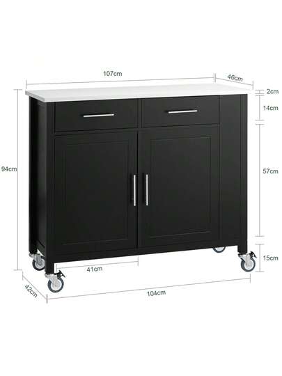 SoBuy FKW108 Kitchen Trolley Stainless Steel Top Isl Side Shelf Cabinet Sideboard On Wheels Serving Wit Approx.: 107 94 46 Cm view 3