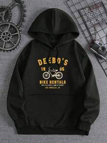 Men's Front Slogan Letter Print Hooded Sweatshirt, Graphic Oversized Hoodies Sweatshirts, Deebo's Bike Rentals Los Angeles Ca Unisex Hoodies,Long Sleeve Tops Graduation,Back To School Outfits,Graduation,Teacher Outfits For Men,Back To School Pullover Fall Outfit - 黑色 - 查看 2