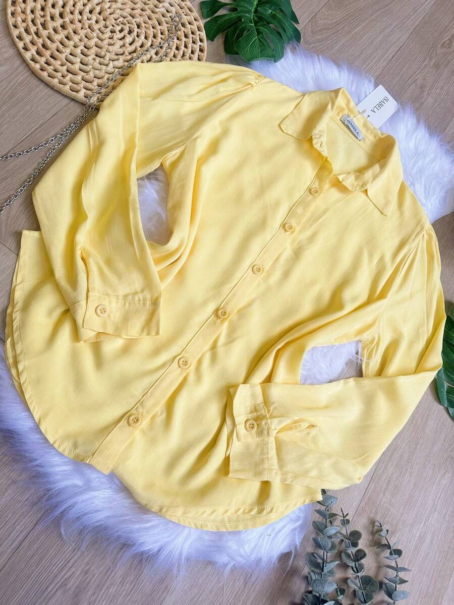 Women's Solid Button-Down Shirt CasualSP035 - Yellow - View 1