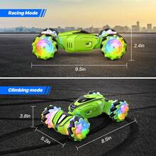 RC Stunt Car - 4WD Remote Control Car With Double-Sided Driving, Christmas Gifts,Stocking Stuffers,360° Flips & Rotation, All-Terrain Off-Road, Gesture Sensing - Toy For Kids Boys Girls Ages 6-12, Teens - 綠色 - 查看 3