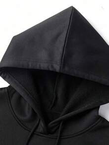 Sp5der Star Graphic Black Hoodie, Men's Casual Long Sleeve Pullover Hooded Sweatshirt With Pocket, Comfortable Cotton Polyester Knit Fabric Y2K Street Style, For Autumn/Winter - màu đen - Xem 3
