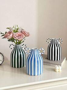 1个黑白条纹陶瓷花瓶，手绘现代简约波西米亚风格装饰，可作餐桌、厨房、书桌、书架、卧室等家居装饰品。 - 彩色 - 查看 3