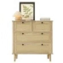 Byrå med fyra lådor, rottinglådor, förvaringsskåp, ben i massivt trä. - 1 - Visa 1