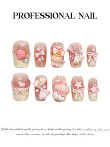 10 Stücke rosa Fake Nägel mit französischer Spitze, ultra-flexibel und langanhaltend, Fake Nägel für Frauen Nail Art Dekoration