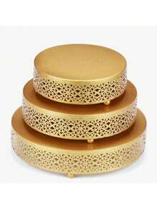 3-Piece Cake Stand Set Round Metal Cake Stands Dessert Display Cupcake Stands, Gold - Vàng - Xem 8