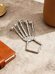 1 pieza Anillo de cadena de mano de esqueleto vintage exagerado de estilo punk rock, con 5 dedos conectados por metal, accesorio para hombres para fiesta de Halloween, mascarada - Plateado - Ver 3