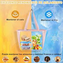 Bolsa del Almuerzo,Lonchera termica para mujeres y hombres,con 2 cubiertos (cucharas y tenedores),Adecuado para Trabajo, Campamento, Picnic, Salida - Marrón - Ver 6
