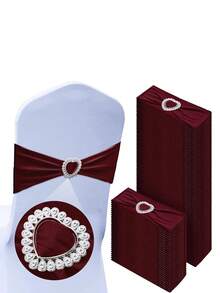 10/50 件 14*35 厘米蝴蝶结椅背套，带心形扣滑块，弹性椅套带绑带，适用于婚礼、派对、洗礼、情人节装饰（鼠尾草绿/红色/勃艮第红/古金色） - 彩色 - 查看 9