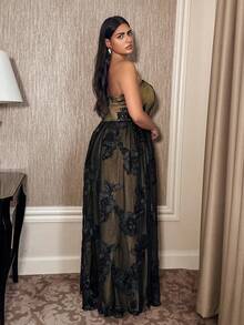 Doriss 大码奢华蕾丝花朵刺绣可拆卸肩带A字黑色美人鱼长裙，黑色连衣裙，适合婚礼季、情人节、秋冬季、白色派对、复古风格、宫廷风格，吸睛单品，优雅日常，秋冬季