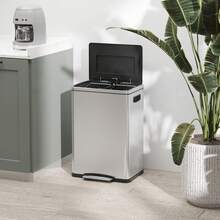 HOMCOM Dual Kitchen Garbage Bin, 2 X 5 Gallon (2 X 20 L) Trash Can With Foot Pedal, Soft-Close Garbage Can With Removable Inner Buckets, Lid, Fingerprint-Proof For Kitchen, Silver - Bạc - Xem 7