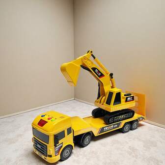 Toy, Toy Car, Container Truck, Toy Container Truck, Trailer, Excavator, Container Truck Model, Cargo Truck, Boys' Game, Children's Toy Car, Birthday Gift, With Lights And Music, Inertial Power Drive, Children's Toy Vehicle, Truck, Christmas, Halloween, Holiday Gift, Boys' Gift