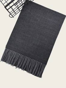 新款纯色人字形围巾，男女通用针织流苏保暖长款厚围巾，适合秋冬季，男友礼物，围脖，毛毯 - 灰色 - 查看 5